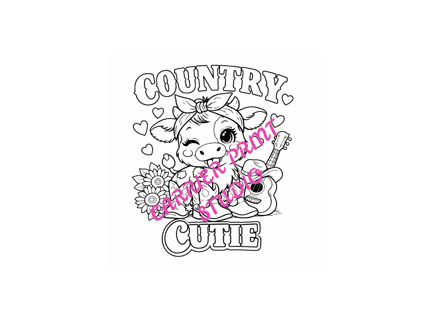 COUNTRY CUTIE COLORING PAGE