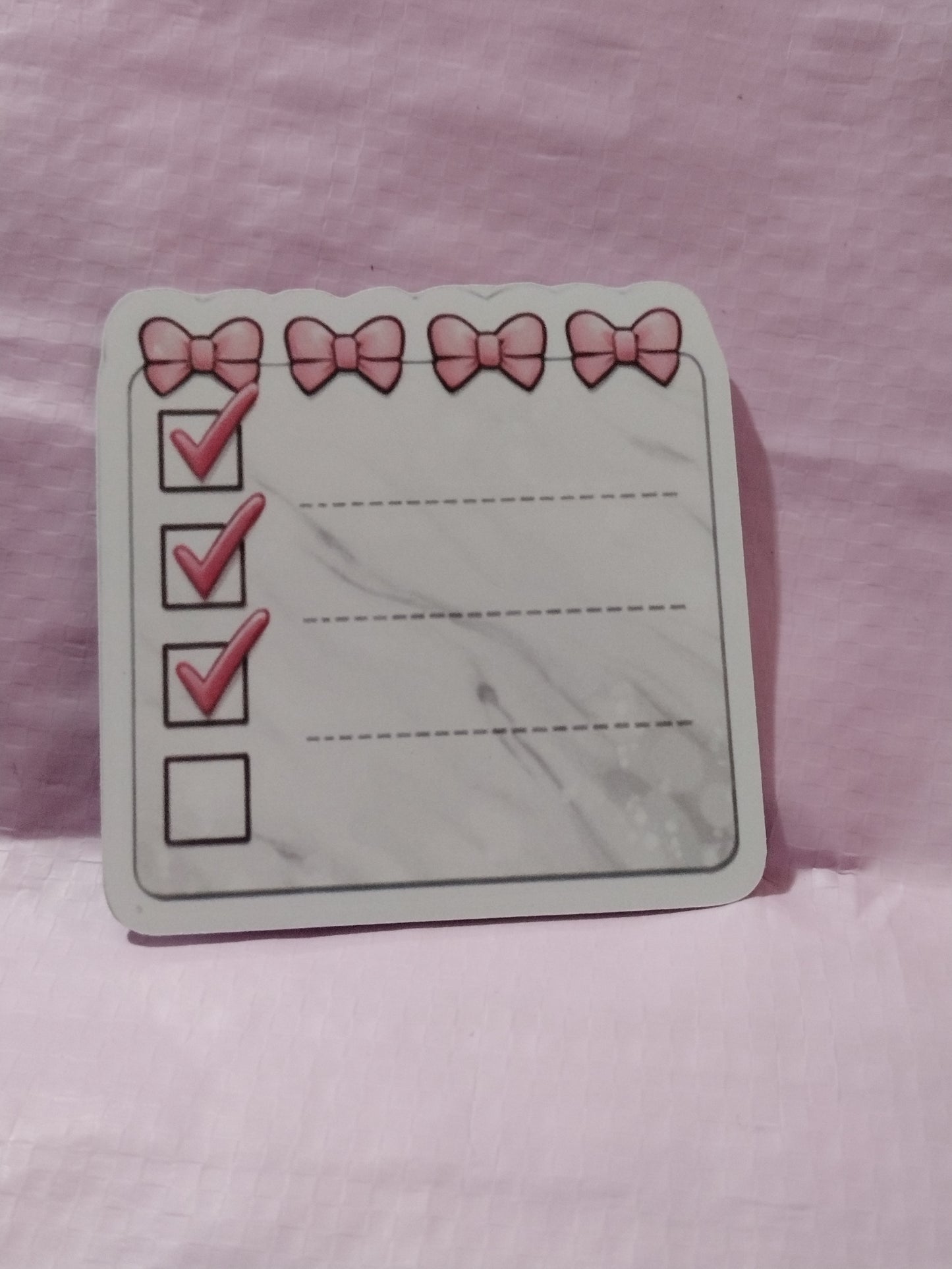 TO DO LIST STICKER 3X3 PINK AND WHITE WITH BOWS