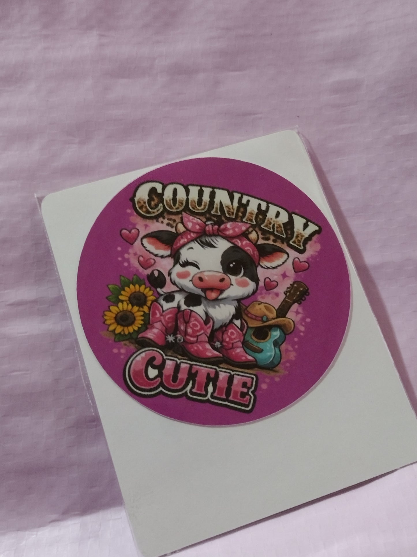 COUNTRY CUTIE 3 INCH ROUND STICKER