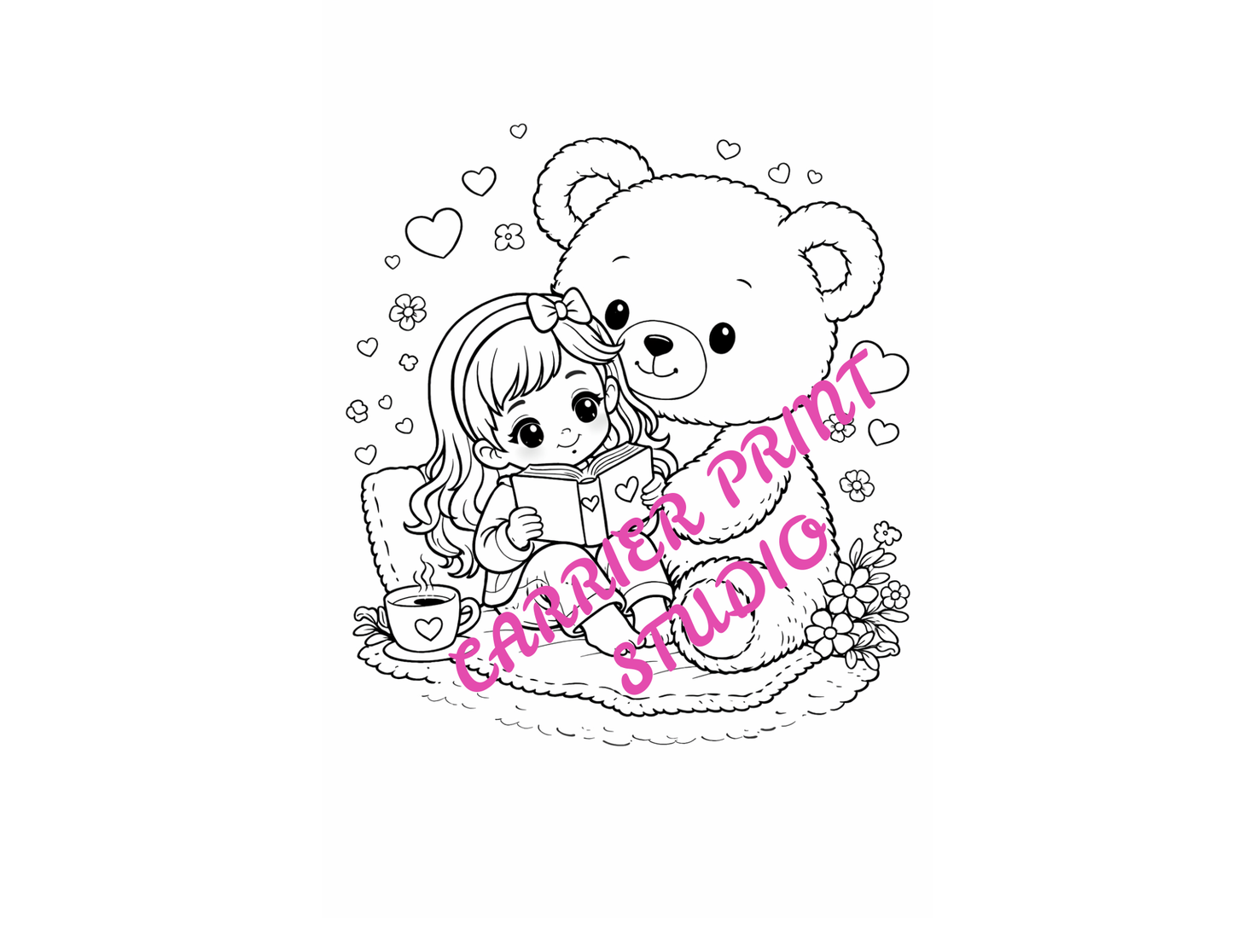 PRINTABLE COLORING PAGE TEDDY AND GIRL