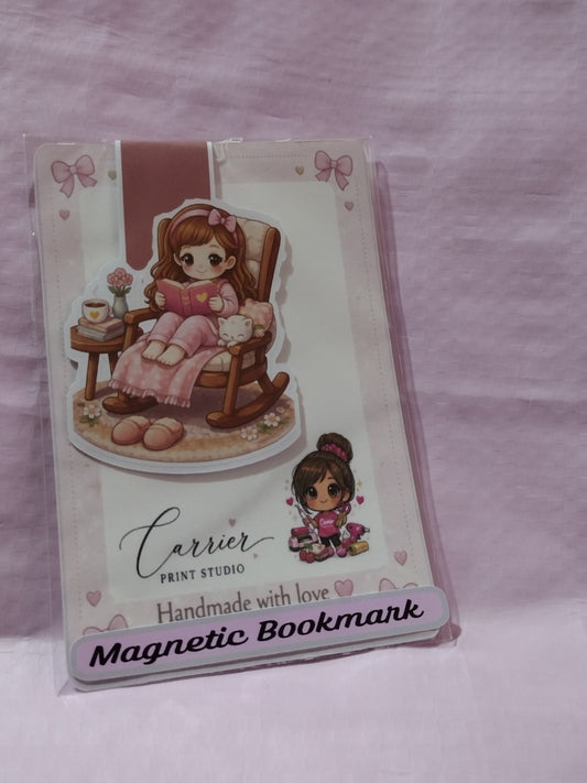 MAGNETIC BOOKMARK CUTE GIRL IN ROCKING CHAIR READING COZY COLLECTION
