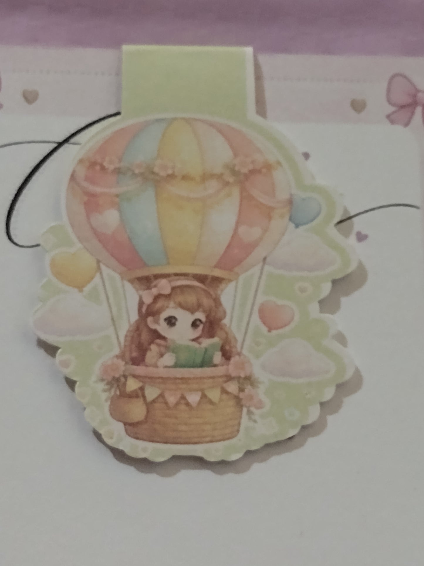 Girl in hot air balloon magnetic Bookmark 2 inches tall 1.5 inch wide