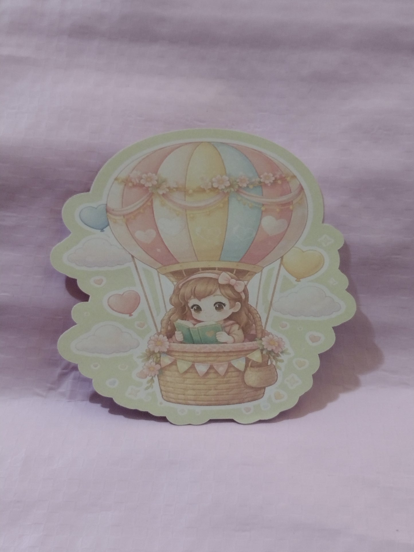Girl in hot air balloon Die cut sticker 3 inches