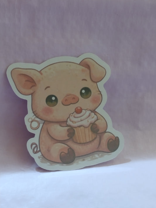 pig with cupcake sticker