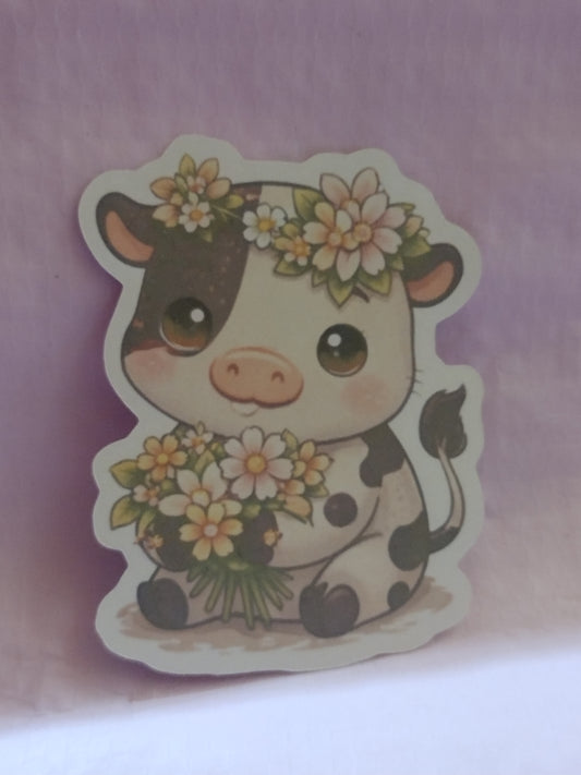 cute cow with flowers sticker