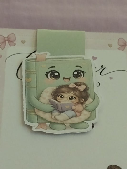 Book holding girl reading, magnetic bookmark