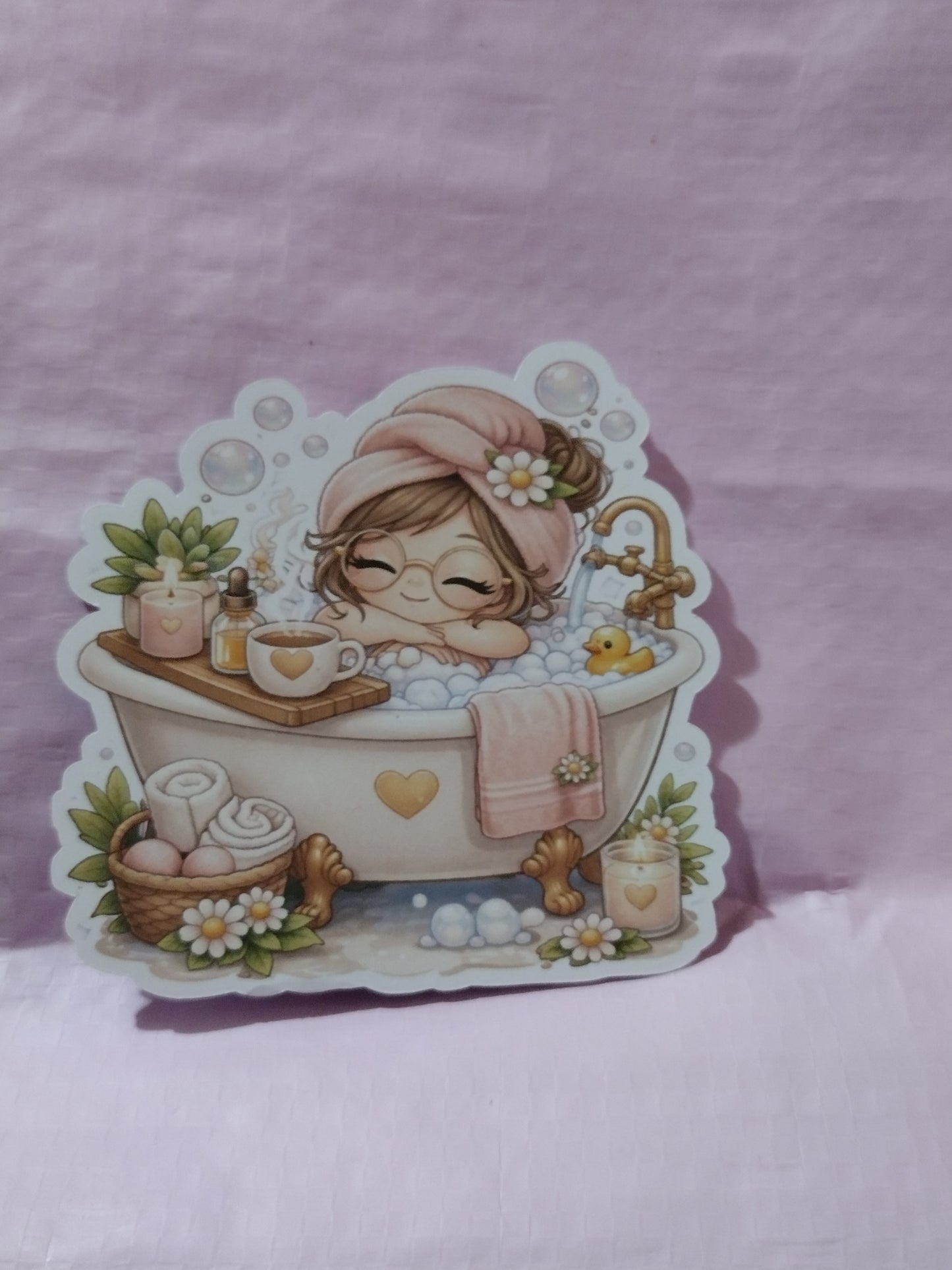 DIE CUT STICKER COZY COLLECTION RELAXING IN BATH TUB
