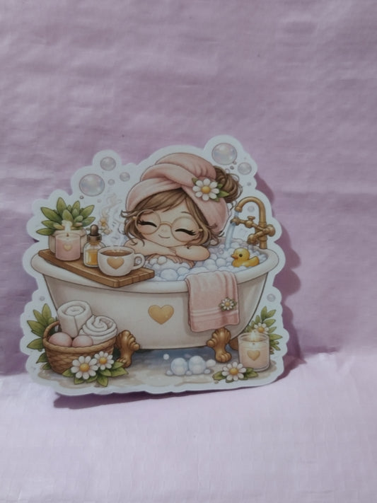 DIE CUT STICKER COZY COLLECTION RELAXING IN BATH TUB