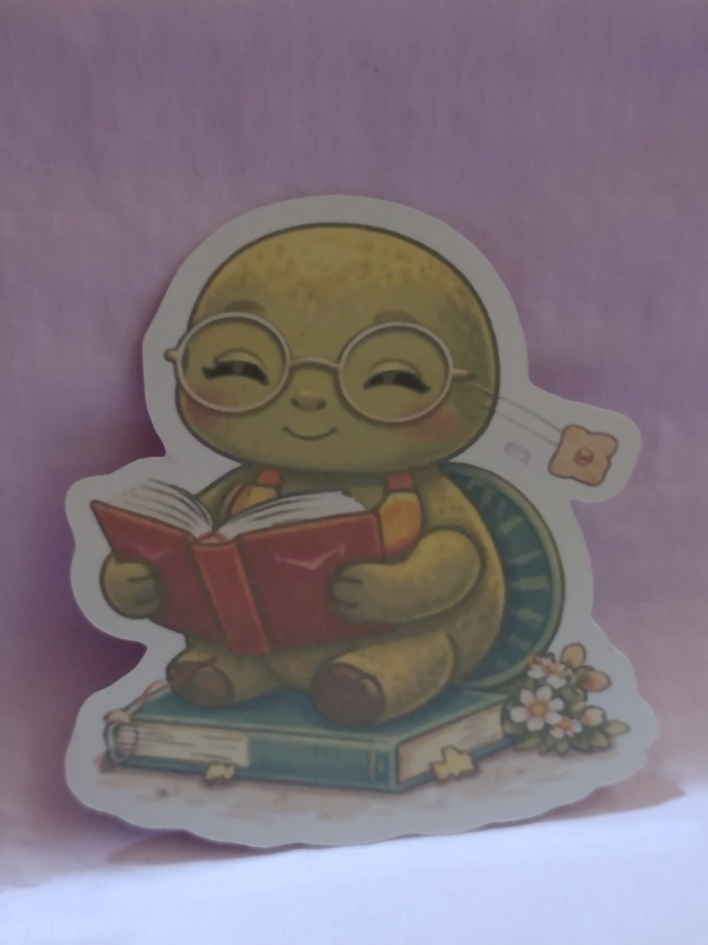 turtle reading book sticker