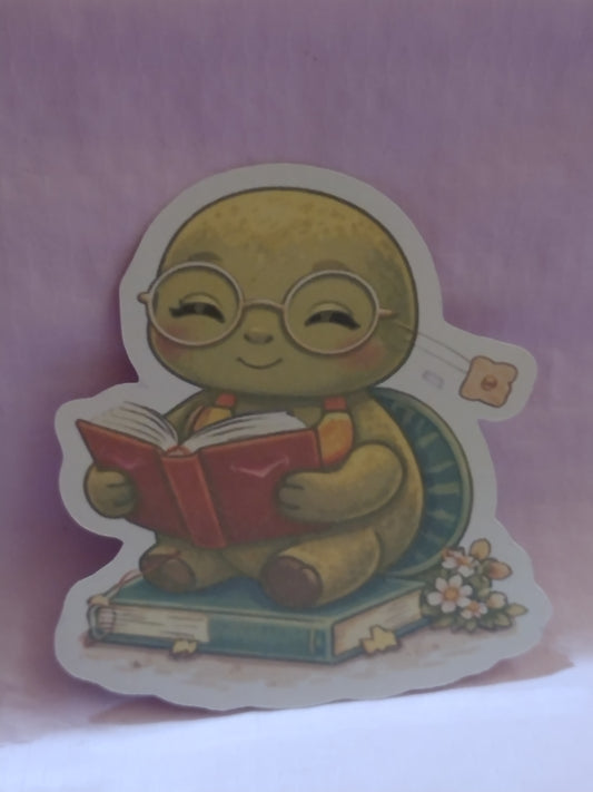 turtle reading book sticker